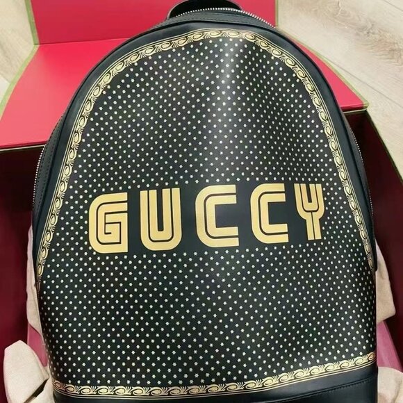 NIB Gucci  X SEGA Calfskin GUCCY Stars Dome Backpack Black Gold - Picture 2 of 6